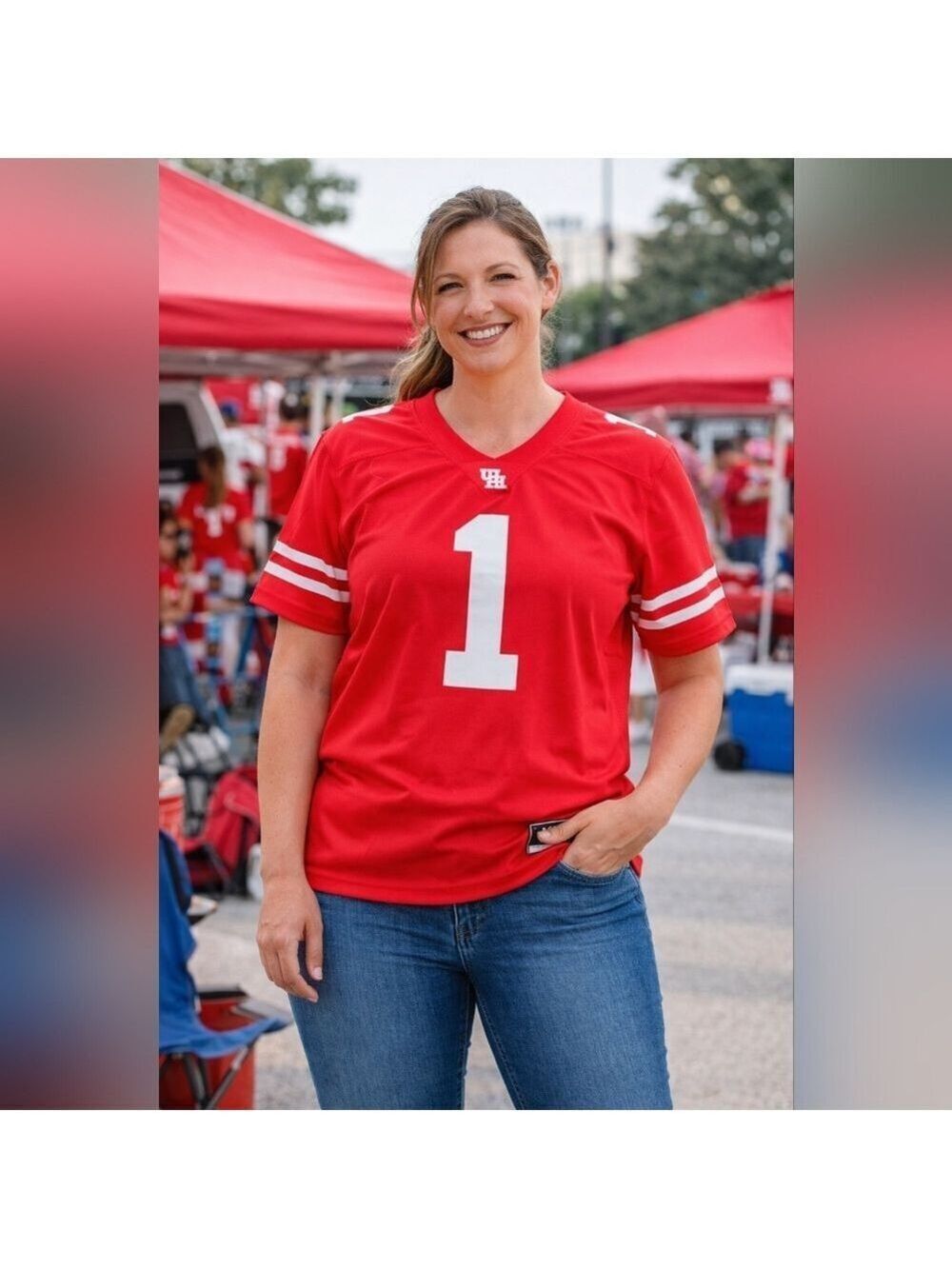 University of Houston Cougars Gen 2 Football Jersey Red White #1 Women’s XL